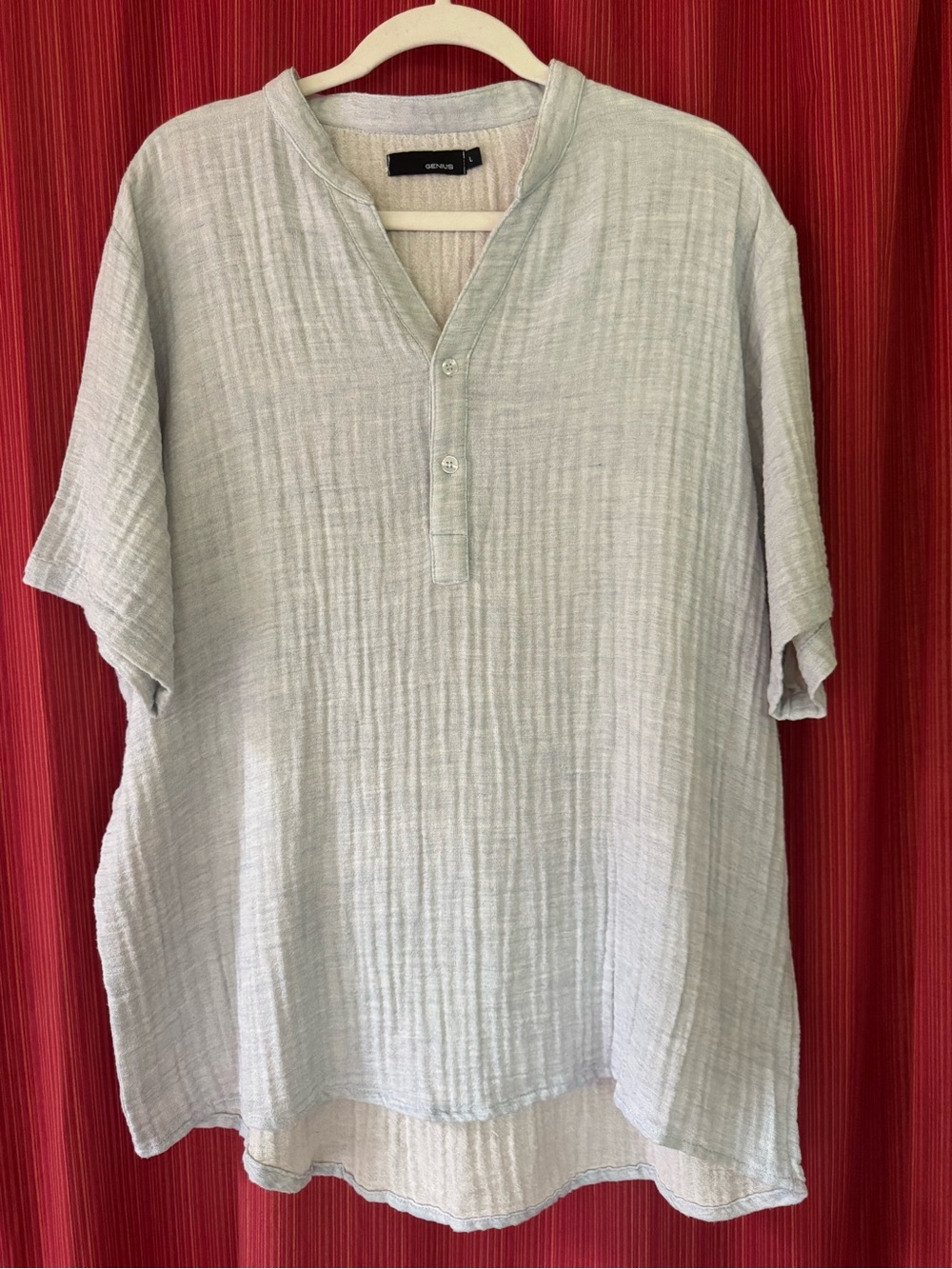 Genius Gauze Short-Sleeve Henley Men’s Shirt Size Light Blue Large Made In Italy
